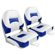 Leader Accessories Low Back Folding Fishing Boat Seat(2 Seats),White/Blue