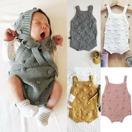 

0-18M Newborn Baby Boy Girl Sleeveless Knitting Bodysuit Jumpsuit Autumn Warm Clothes Without Hat