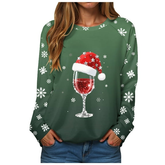 Gubotare Christmas Sweatshirts For Women Funny Holiday T Shirts Long Sleeve Snowflake Funny Cute Pullover Sweatshirts Xmas Tree Fall Casual Crewneck Graphic Shirt (Green,XXL)