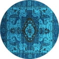 thumbnail image 1 of Ahgly Company Machine Washable Indoor Round Oriental Turquoise Blue Industrial Area Rugs, 3' Round, 1 of 4