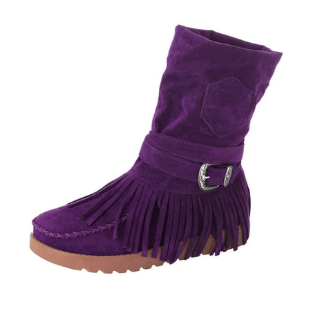 

NECHOLOGY Women Boots High Shoes Casual Fashion Toe Retro Short Women s Fringe Boots Round Flat 10 Wide Boots for Women Purple 5