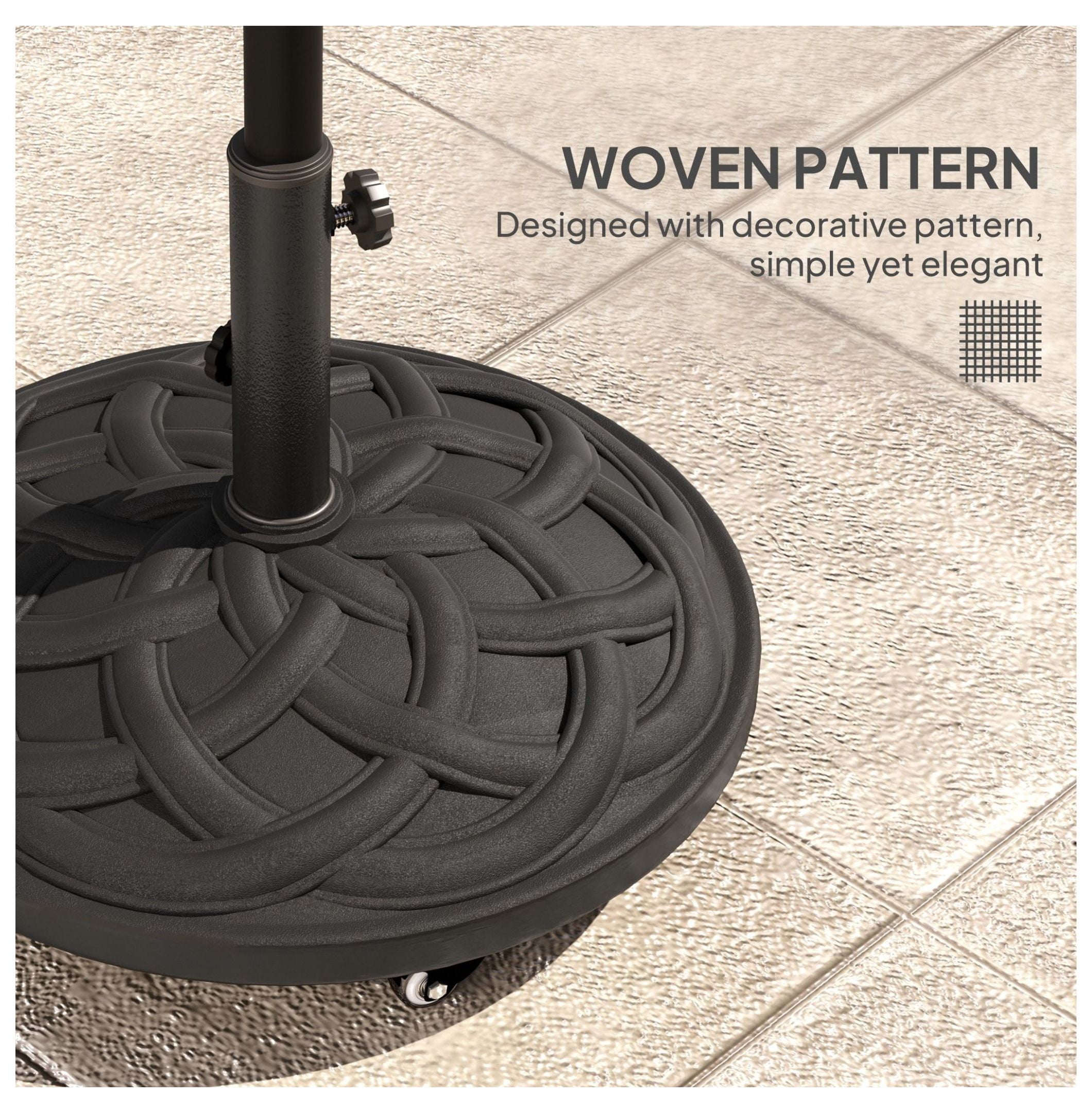 Patio Umbrella Base with Wheels - 44lbs Resin Stand - Heavy Duty Outdoor Umbrella Holder for 1.3-1.9" Poles - Black