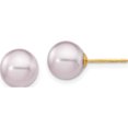thumbnail image 1 of 14K Yellow Gold 8-9mm Purple Round Freshwater Cultured Pearl Stud Post Earrings Made In Canada x80ppu, 1 of 5