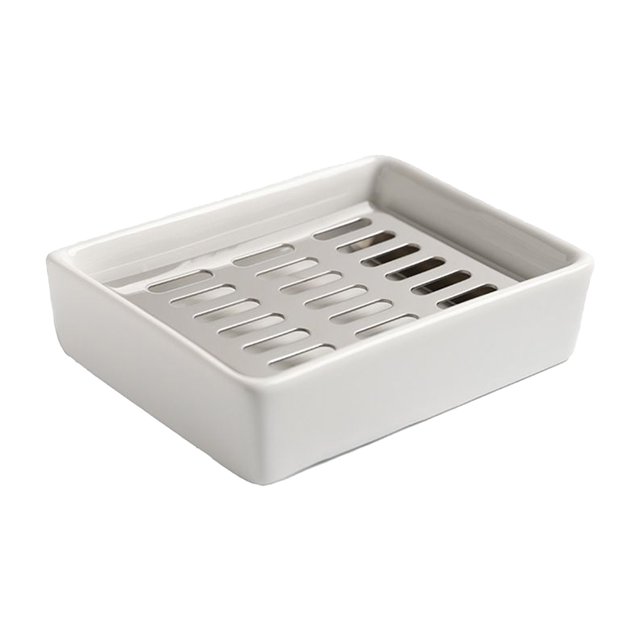 Bewildely Soporte de esponja para cocina, baño, fregadero, encimera, cepillo, bandeja, organizador de drenaje, para el hogar, baño, Rectangular Juegos de accesorios de baño Blanco Plata Brillo