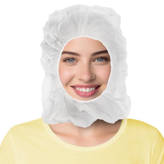 White Disposable Hood Caps, Polypropylene Elastic Edge, 1000 Count, One Size