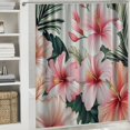 thumbnail image 6 of Orinice Pink Tropical Flower Shower Curtain Hawaii Green Palm Leaf Banana Leaves Red Flowers Hibiscus Orchid Floral Plants Spring Bathroom Polyester Fabric Decor Hanging Curtain Set  69x72, 6 of 7