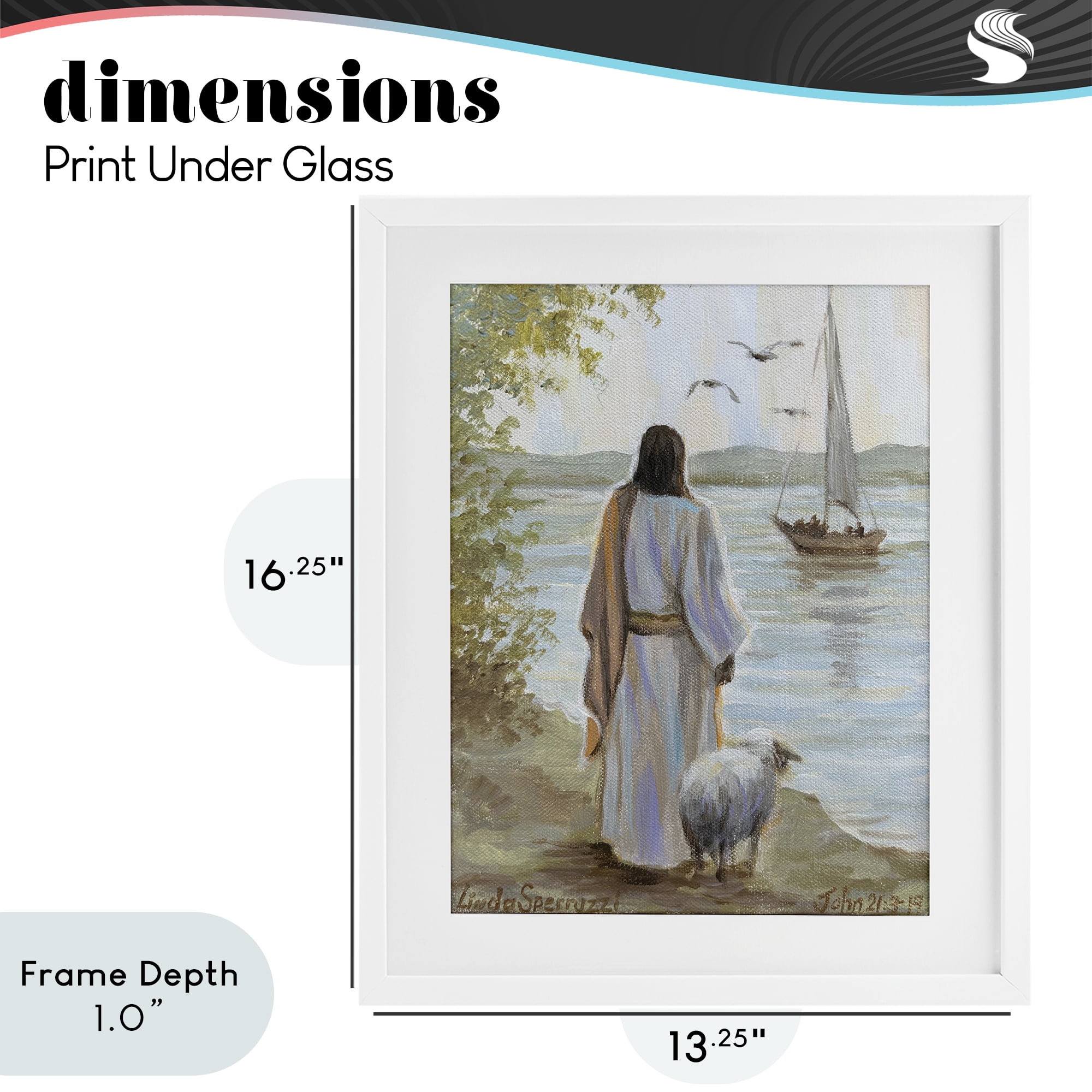 Stupell Industries Jesus Waiting Ashore White Framed Print Under Glass, design by Linda Sperruzzi