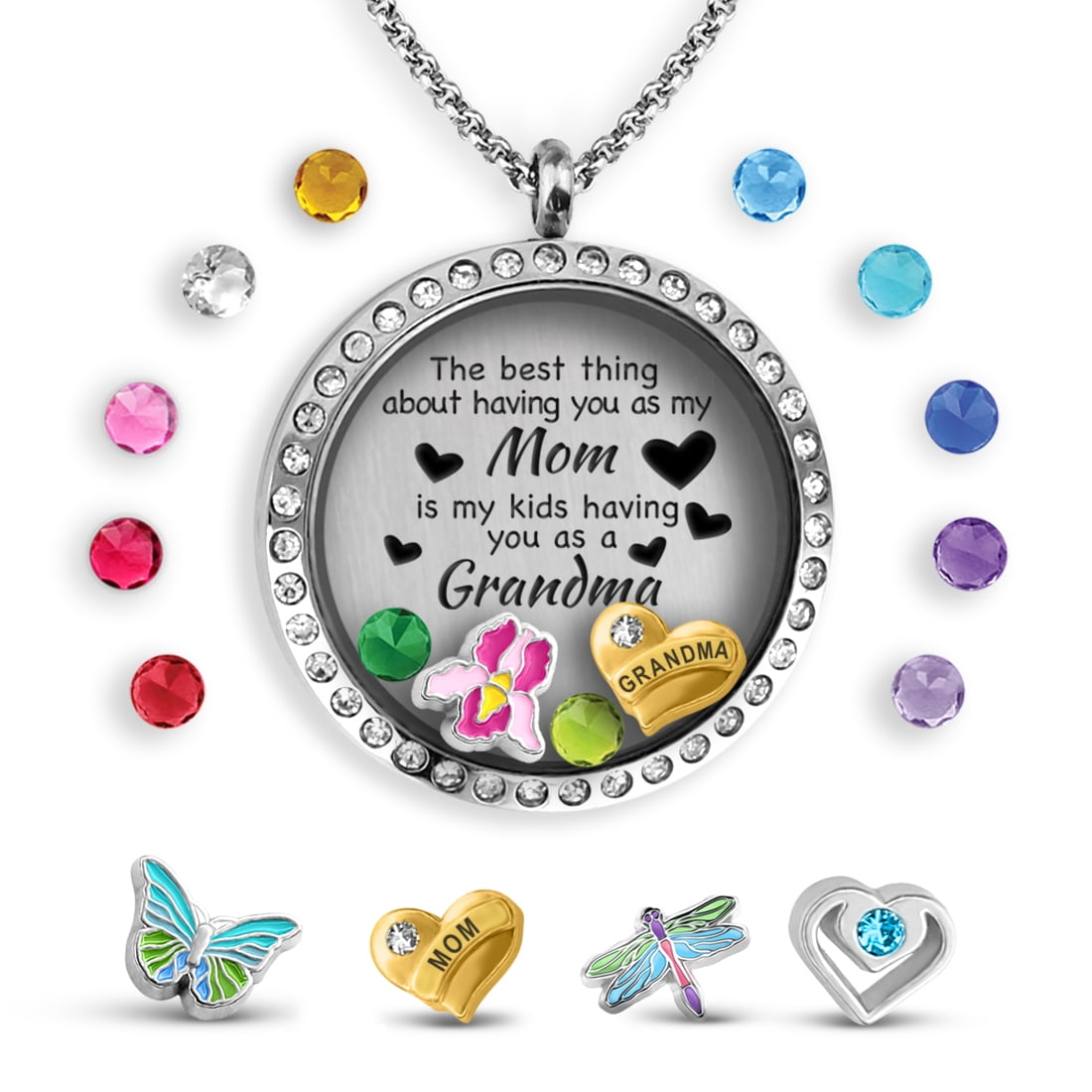 Family Mom Grandma Party Circle Charm Pendant Necklace Gift  I Love You Heart 