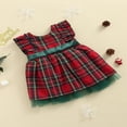 thumbnail image 2 of EIMELI Robe de Noël pour Bébé Fille Manches à Volants Dos Nœud Imprimé à Carreaux Rouge Vert 3-4 Ans, 2 of 7