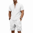 thumbnail image 2 of SOOMLON Mens 2 Piece Short Sets Big and Tall Henley Linen T Shirts Side Tie Jogger Shorts Summer Beach Outfits Sets, 2 of 9