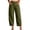 Army Green, variant on Womens Solid Color Linen Blend Cropped Capri Pants Elastic Drawstring High Waist Side Decorative Buttons Irregular Split Hem Loose Wide Leg Casual Everyday Trousers