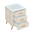 thumbnail image 4 of Harper & Bright Designs Upholstered Wooden Nightstand with 3 Drawers and Metal Legs & Handles, Bedside Table with Marbling Worktop, Beige, 4 of 9