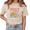 1-Apricot, variant on Women's Green Colorful Daisy Grid Vintage Washed T-Shirt Short Sleeve Relaxed Fit Top
