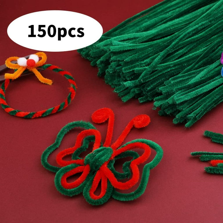 Menkey 150 Pieces Christmas Pipe Cleaners Chenille Stem, Dark Green Craft Pipe Cleaners,DIY Craft,Pipe Cleaners Bulk for Arts and Crafts, Xmas Home