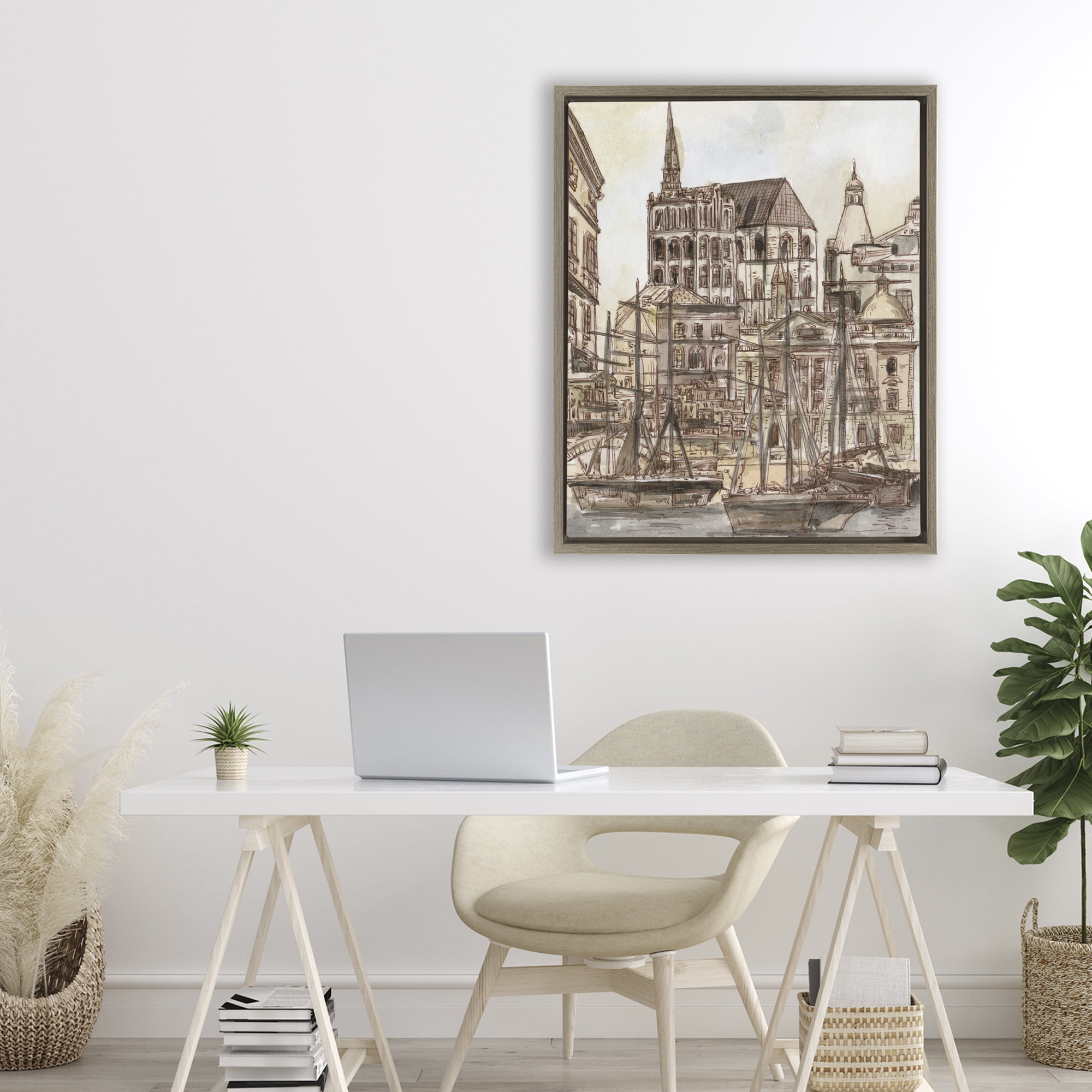 Stupell Industries Harbor of Salted Remnants Brown Framed Floater Canvas Wall Art, design by Melissa Wang