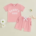thumbnail image 2 of mgoYE Baby Girl Clothes 6 Months Toddler Baby Girl Summer Clothes Daddys Girl Letter Short Sleeve T Shirt Tops Newborn Rolled Shorts Outfit Set(Red,12-18 Months), 2 of 4