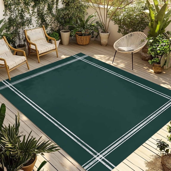 3' x 5' Outdoor Rug, Pure Dark Green Outdoor Washable Rug Large Floor Carpet, Simple Solid Color Non Shedding Area Rug for Outside Patio RV Porch Deck Balcony Camping Living Room