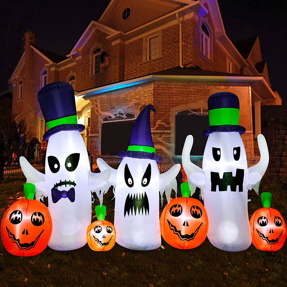 Ottoy 9Ft Long Halloween Inflatables Ghosts with Pumpkins Decorations