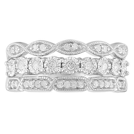 Sterling Silver Diamond 3-Layer Band Ring
