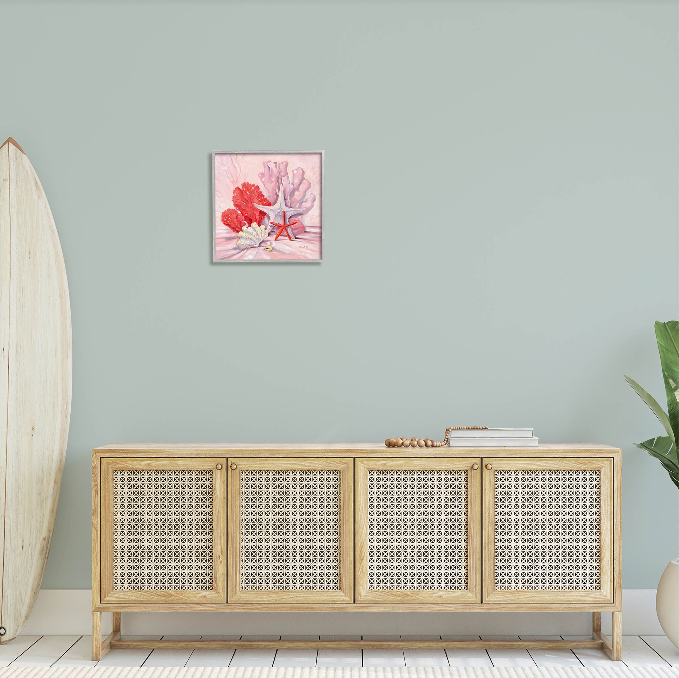 Stupell Industries Pink Shells Coral Still Life Painting Gray Framed Art Print Wall Art, Design by Paul Brent