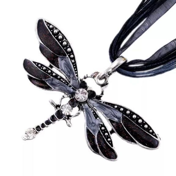 HOOUN Vintage Dragonfly Pendant Necklace 925 Silver Chain Turquoise Women Jewelry-Black