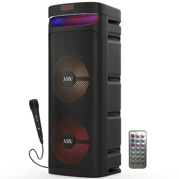 Audiobox Portable Party Bluetooth Speaker - Wireless Karaoke Machine with Wired Microphones, USB, TF Card, FM Radio - Ideal for Parties Tailgates