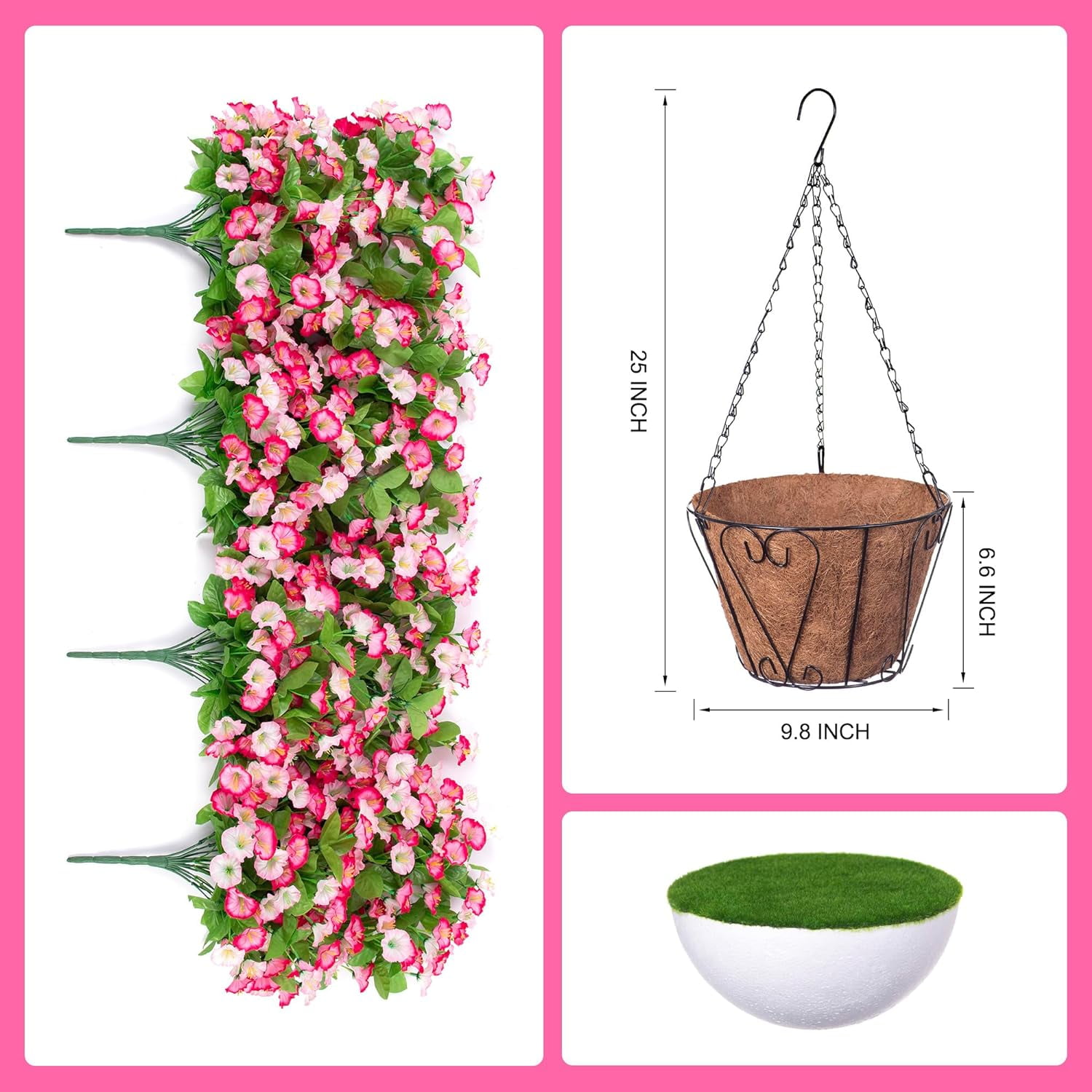 Hanging Baskets with Artificial Flowers for Plants Outdoor Indoor, Faux Silk Morning Glory Vines, Faux Green Plant Arrangement for Garden Patio Decoration(Darkorchid)