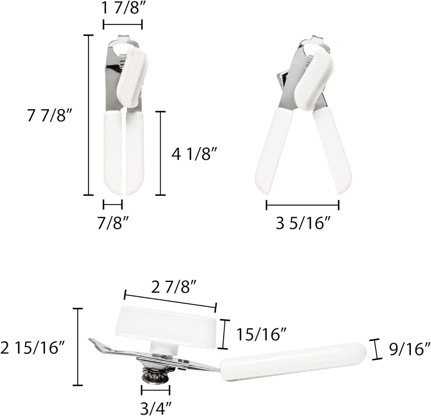 TrueCraftware- 8" x 2" x 2-1/2" Manual Can Opener Iron Plated with White Color Plastic Handle- Built-in Bottle Cap Remover Handheld Easy Turn Knob Best Large Lid Openers