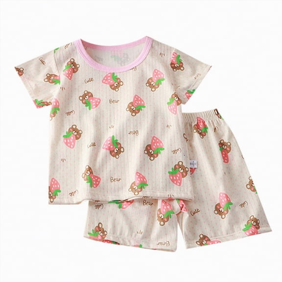NIEWTR Toddler Baby Girl Summer Outfit Little Kids Short Sets Short Sleeve T Shirt Top Casual Shorts Set Infant Newborn Clothes 6 12 18 24 Month(Pink,12-18 Months)