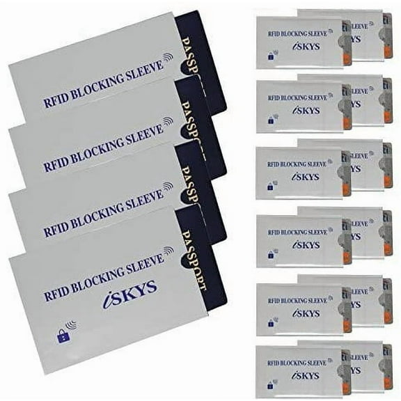 iSKYS 16 Pack RFID Blocking Sleeves Credit Card Protector & Passport Identity Theft (12 Credit Card   4 Passport) White