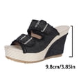 thumbnail image 4 of Denim Platform Sandals for Women Open Toe Double Buckle Band Wedges Heels Nonslip Slip on Slides HIgh Heeled Beach Shoes Black Size 8, 4 of 6
