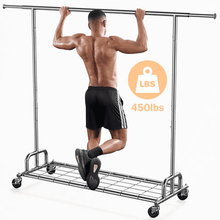 JOZ 450 lbs Heavy Duty Commercial Garment Rack with Shelves  Adjustable Rolling Clothes Rack - Chrome Finish
