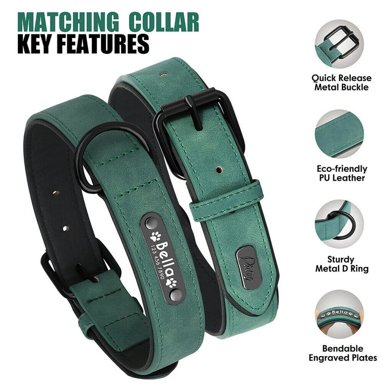 Leather Dog Collar Personalized Personalised Dog Collar With Engraved ID Tag - Soft Padded Faux Leather, Adjustable Sizes Personalized Dog Tags For Men - Foto 2