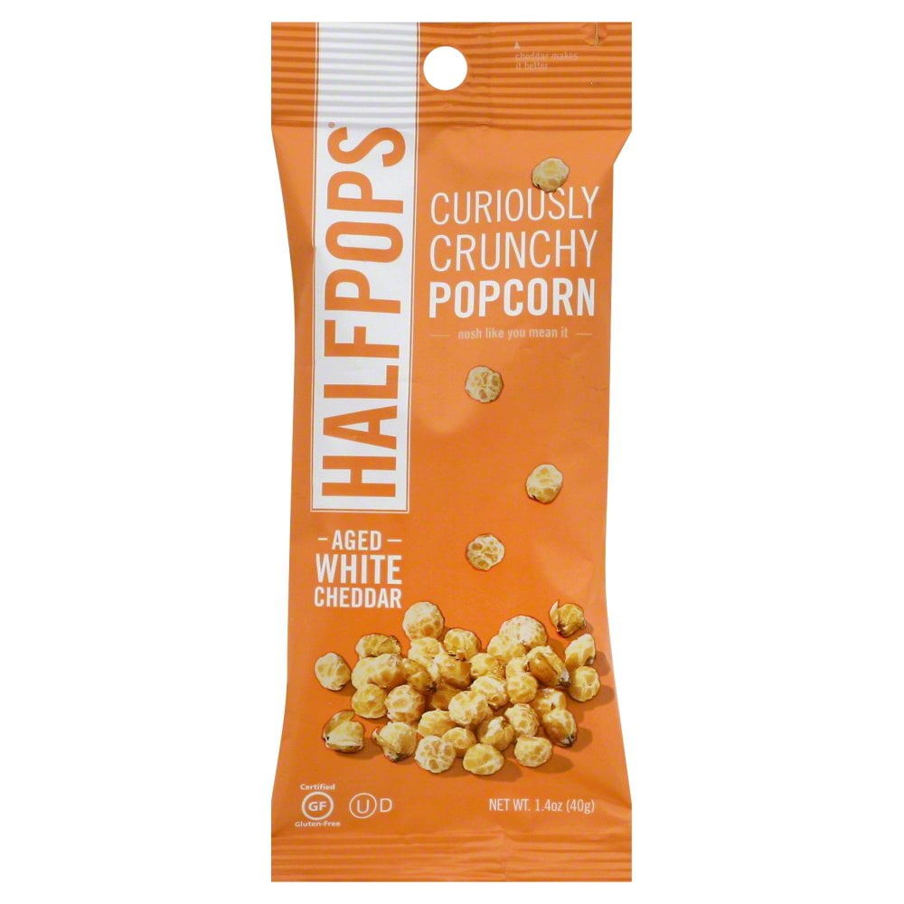 Halfpops Curiously Crunchy Popcorn, Aged White Cheddar, 1.4 Oz