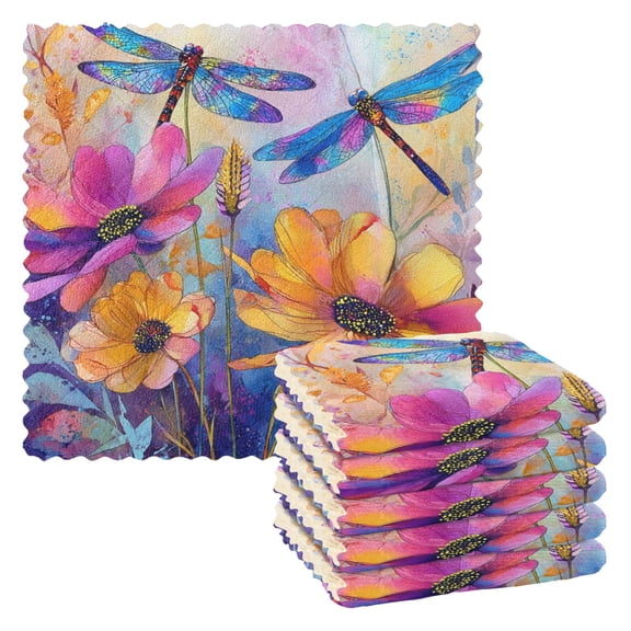 6 Pieces of Kitchen Towels 11x11Inch Kitchen Dish Cloths Kitchen Dish Towels Reuseable Cleaning Cloths Blue Dragonfly