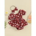 thumbnail image 4 of Elippeo Baby Girls Summer 3 6 12 18 Months Romper Dress Short Sleeve Daisy Print Sweet Romper with Headband, 4 of 10