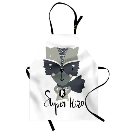 Raccoon Cartoon Animal - Nursery Apron Cartoon Style Raccoon Super Hero with a Costume and Cape Childish Animal Design, Unisex Kitchen Bib Apron with Adjustable Neck for Cooking Baking Gardening, Multicolor, by Ambesonne