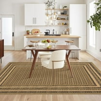 Hasoo Modern Simulated Woven Texture Bordered Area Rug for Living Room Washable 5' x 7' Non Shedding Neutral Indoor Decor Carpet, Brown
