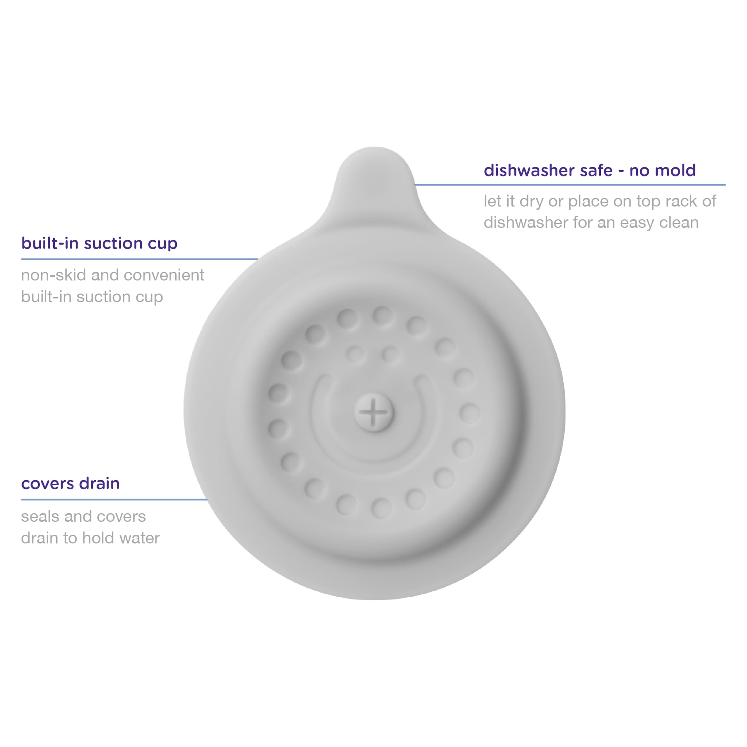 Ubbi Baby Bath Silicone Drain Cover for Toddlers and Children, Gray, Gray, Material Foam, One Size