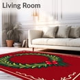 thumbnail image 2 of ODIKA 8'x10' Machine Washable Non-Slip Area Rug, Classic Evergreen Wreath with Crimson Berry Sprigs Holiday Season High Traffic Rug, Red, 626248, 2 of 7