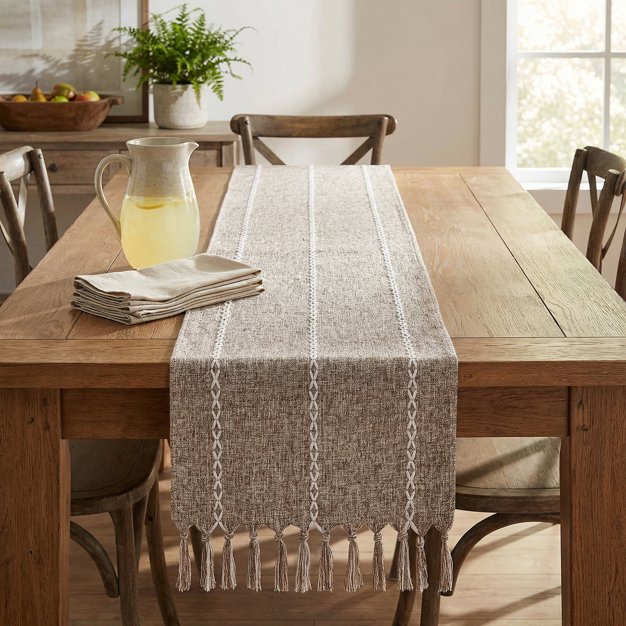 Unique Bargains Washable Polyester Kitchen Runner with Tassel for Dining Brown 13"x89.8"