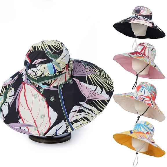 XINPING Womens Reversible Sun Hats Wide Brim Floral Roll Up Bucket Hat Packable UV Protection Travel Cap Beach Fishing Summer Hat