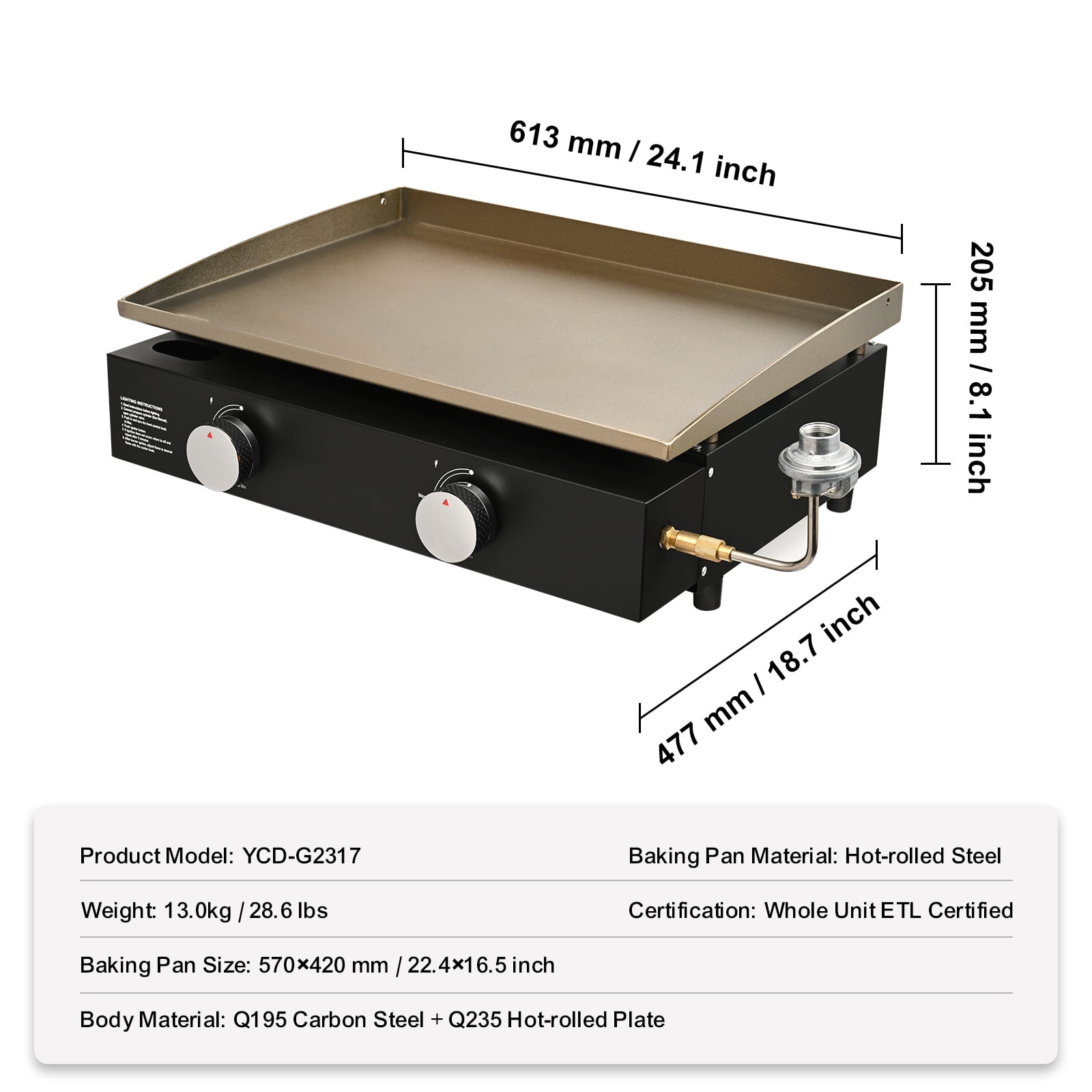 KFFKFF 22.4" Tabletop Gas Griddle, 2-Burner Outdoor Flat Top Grill Griddle with Non-Adhesive Cooking Plate, for Camping, Tailgating, Bbq, Parties, Backyard & Patio
