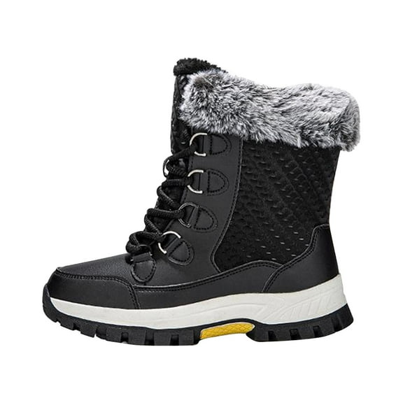 Tao Tao Women’s Snow Boot With Waterproof Lace Up Mid-Calf Outdoor Winter Deep Tread Rubber Sole Black 38