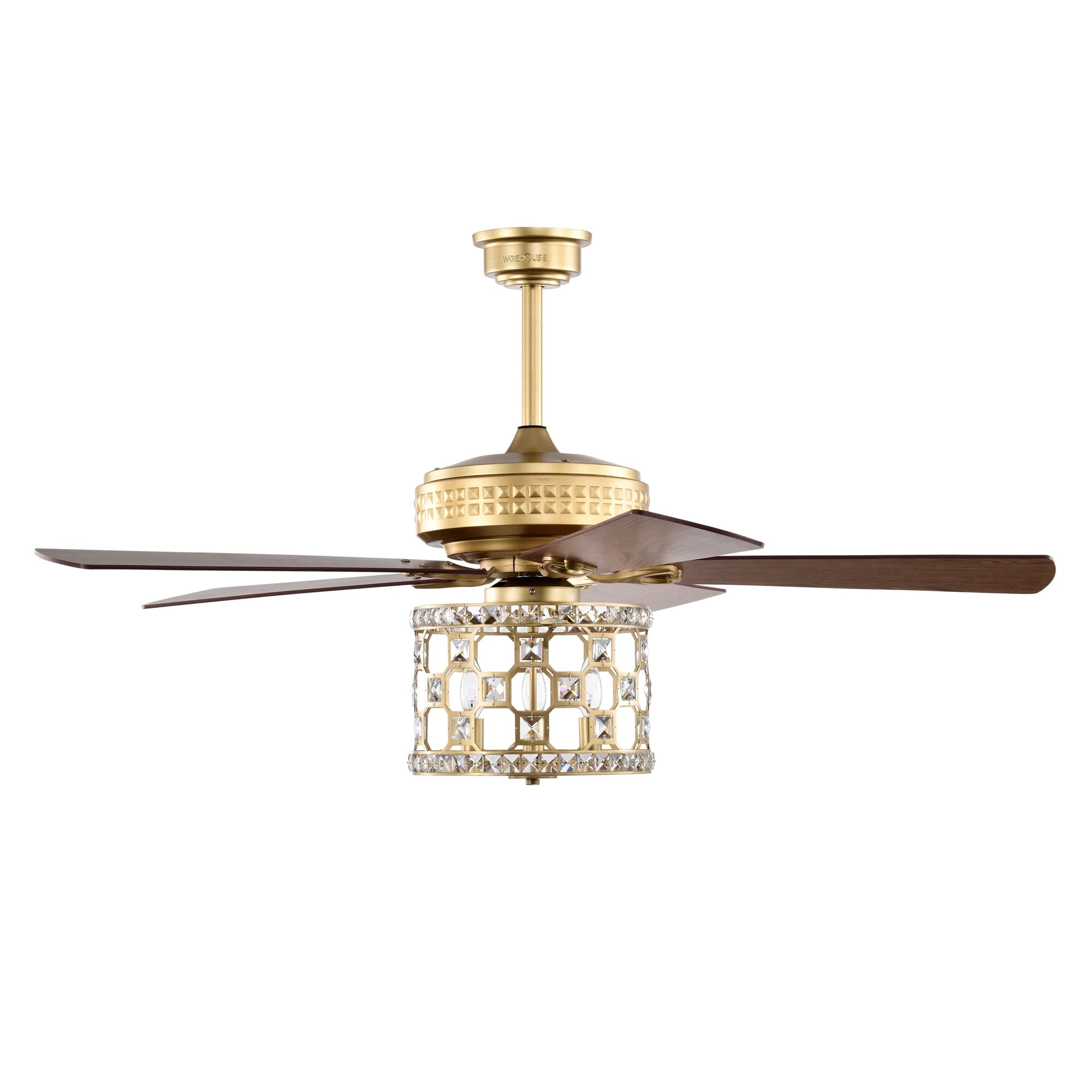 Warehouse of Tiffany AW01W04MG Adsila 52 in. 3-Light Indoor Satin Gold Finish Ceiling Fan Chandelier with Light Kit