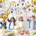 thumbnail image 2 of Juego de globos con lentejuelas para tirar de la bandera de feliz cumpleaños (platino), bandera de feliz cumpleaños para decoración de fiestas, decoración perfecta para fiestas de cumpleaños, 2 of 5