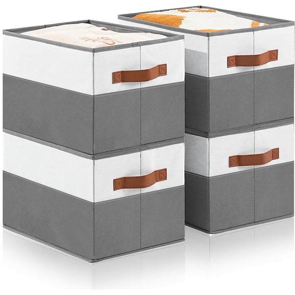 Extra Large Storage Bins 4 Pack - 14x10in Closet Organizers and Storage Baskets for Organizing Clothes Toy Blanket Foldable Storage Bins Baskets  Blanket Storage Baskets Organizer ,Office,Grey
