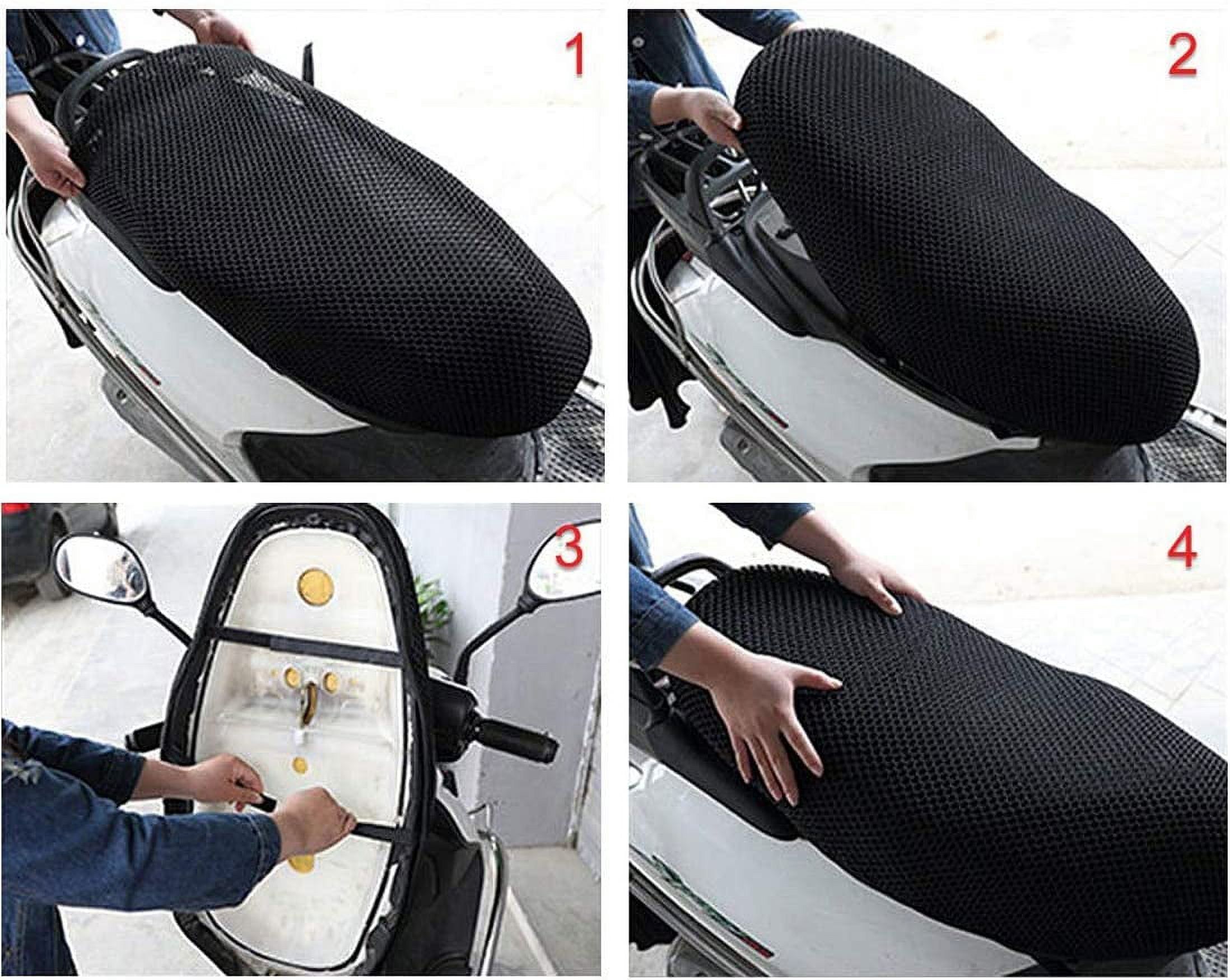 Black Motorcycle Scooter Moped Seat Cover Seat Anti-Slip Cushion 3D Spacer Mesh Fabric