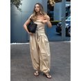 thumbnail image 4 of Women'S Casual Cotton Baggy Pants with Elastic Waist Relax Fit Lantern Trouser Khaki L, 4 of 9