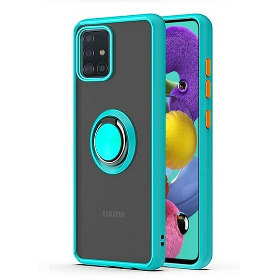 For Motorola Moto G9 Play / Moto E7 Plus Impact Metal Ring Holder Stand Magnetic Car Mount Protective Hybrid Case Cover Teal